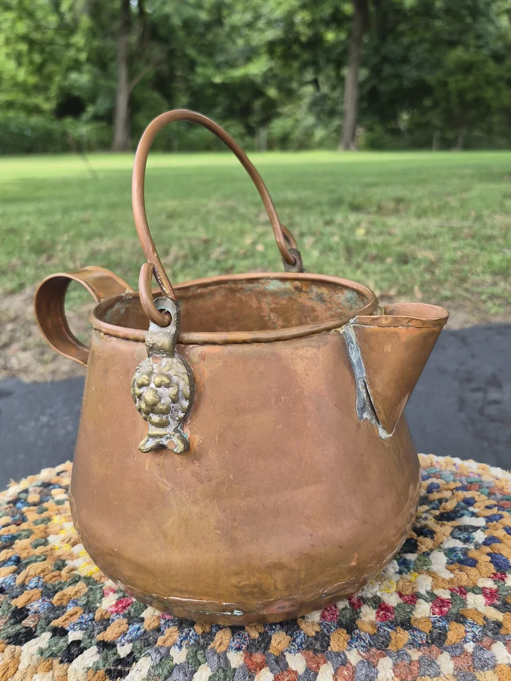 Vintage Copper Tea Kettle with Brass Finish - Brown